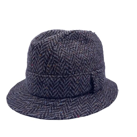Donegal Tweed Hats Ireland Castlebar VTG Fedora Bucket Wool Gray Mens Size 22.5" - Picture 1 of 8